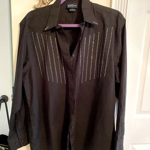 Black long sleeve rhinestone trim blouse